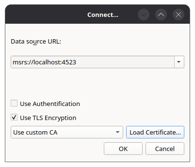 Connect dialog with TLS options