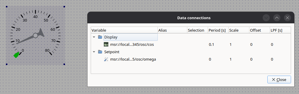 Process data connections dialog