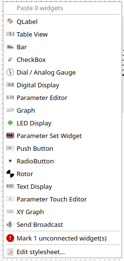 Context menu of the canvas