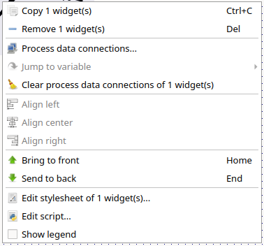 Context menu of a widget